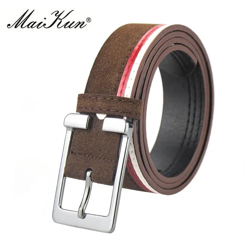 Detail shot of the belt's smooth faux leather texture and finish.