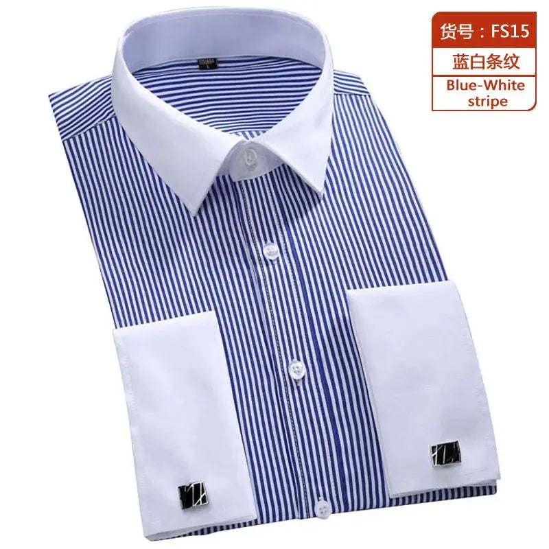 Timeless French-Cuff Shirt paired with tailored trousers for a polished professional look.