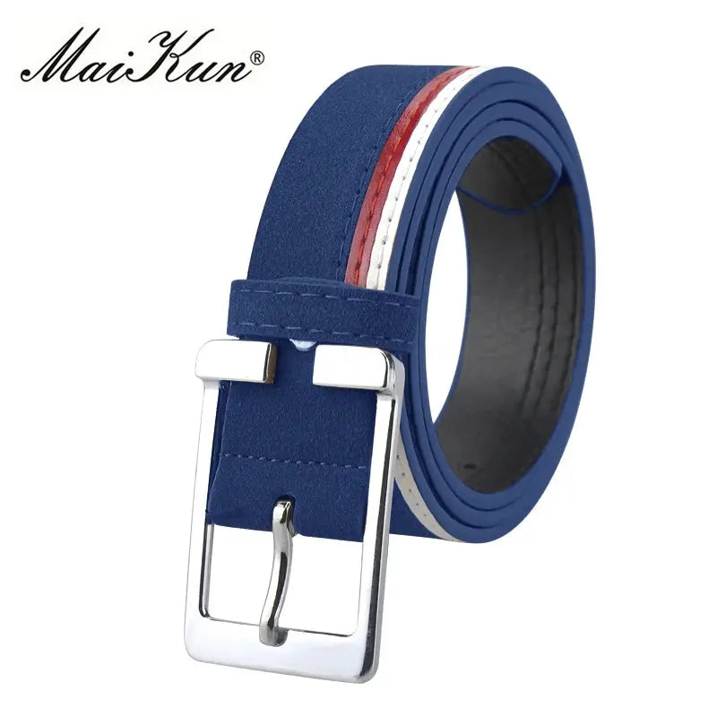 Sleek black faux leather belt with a robust metal buckle for a polished look.