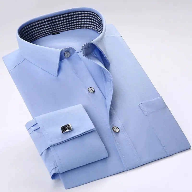 Broad range of sizes for striped cufflink shirts, ensuring a perfect fit from S to 5XL.
