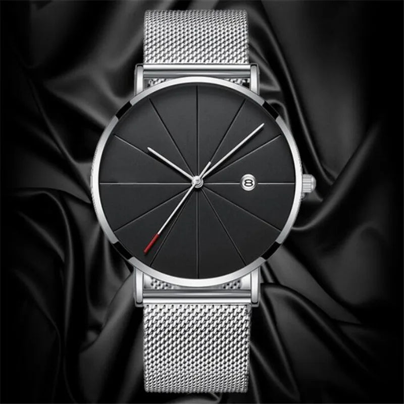 Timeless men's wristwatch featuring minimalist aesthetic and precision date function