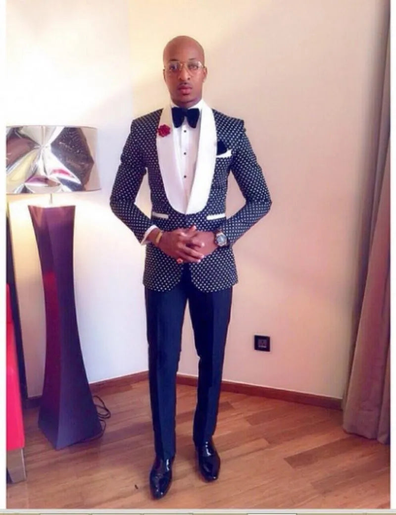 Close-up of the tuxedo's high-quality fabric texture.