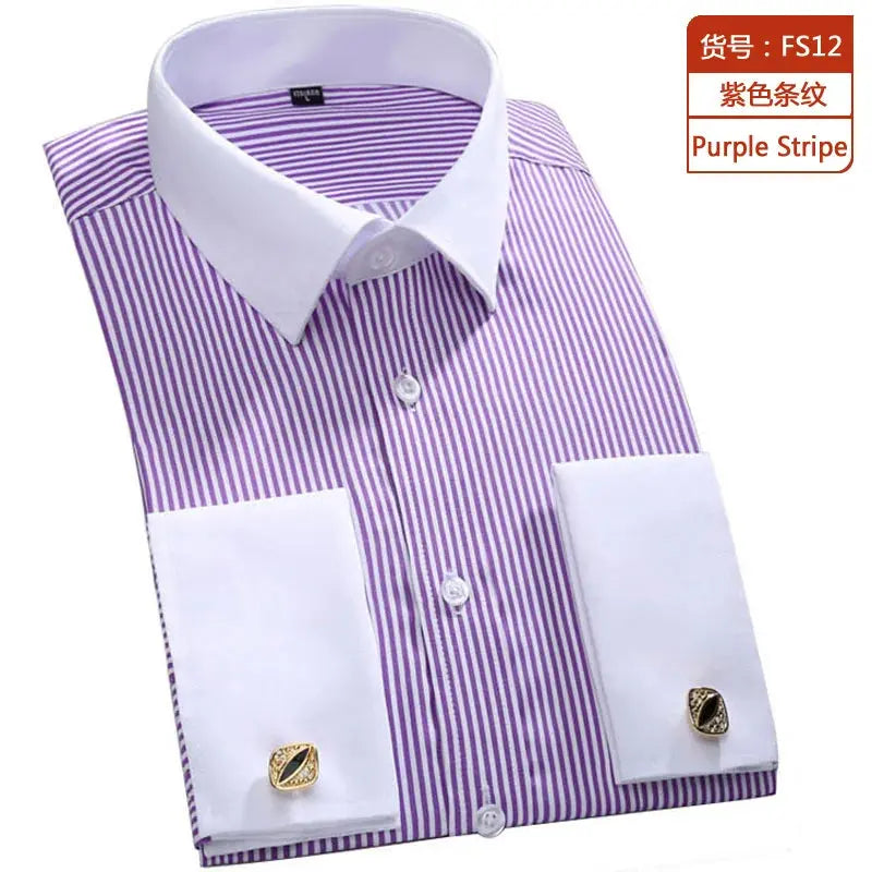 French cuffs of Timeless French-Cuff Shirt with stylish cufflinks, perfect for personal flair.