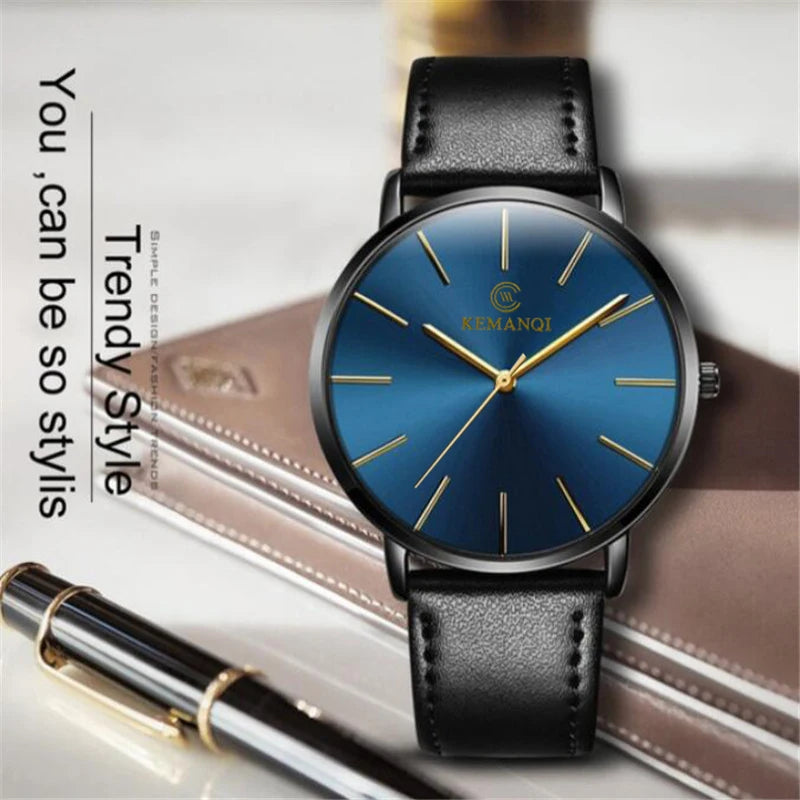 Elegant black leather strap of the Whisper-Thin Elegance Watch against a neutral background.