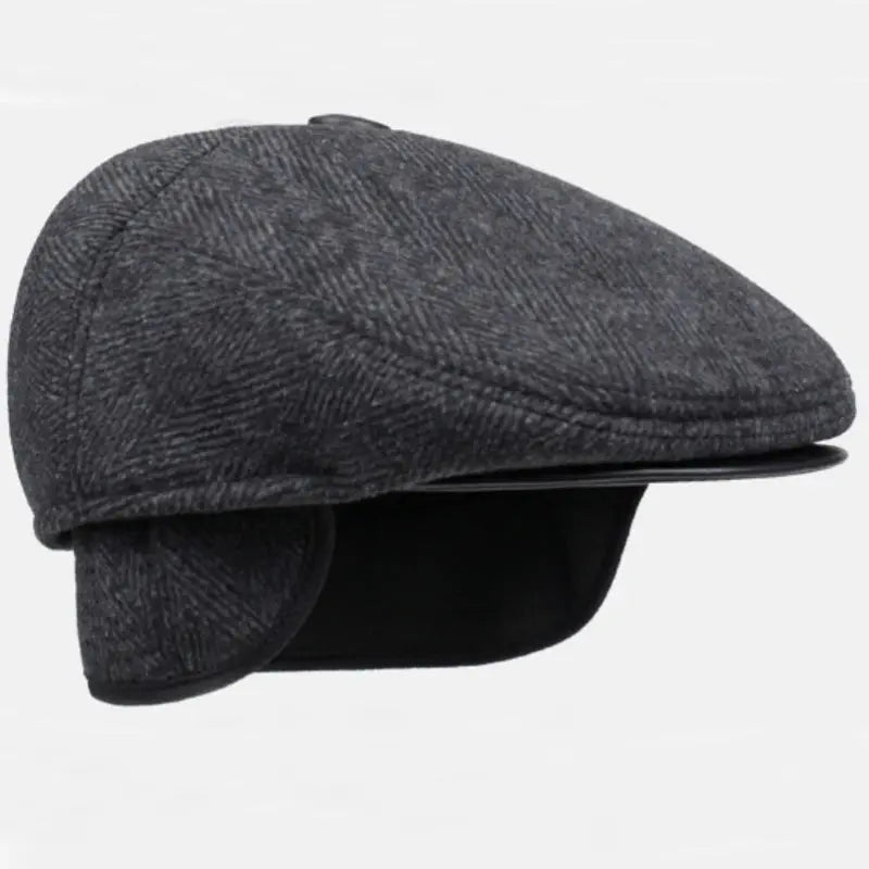 Winter Whisperer beret in soft wool blend, featuring stylish earflaps for added warmth.