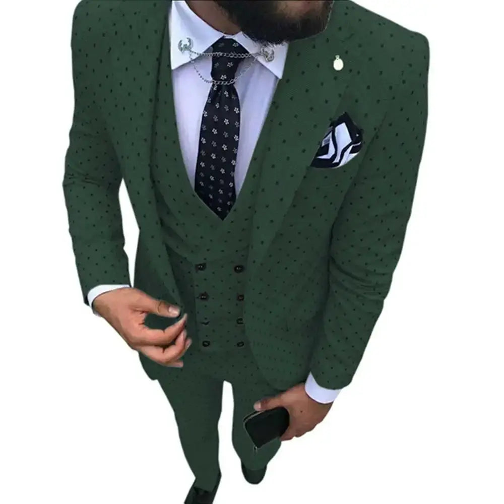 Navy suit laid flat, showcasing its elegant design and fabric.