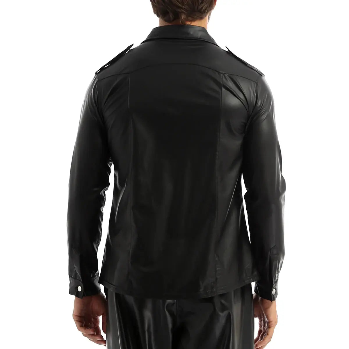 Men's tailored patent leather shirt in luminous metallic fabric for nightlife