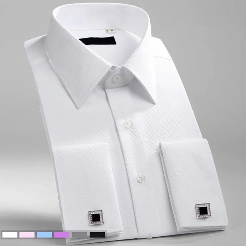 White French cuff shirt single-breasted closure detail with polished cufflinks