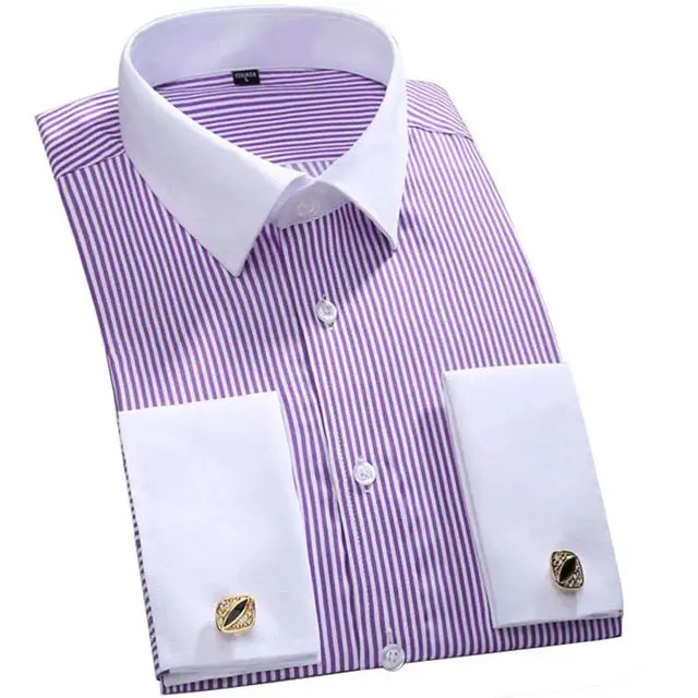 Image of the striped dress shirt being machine washed, emphasizing easy care.