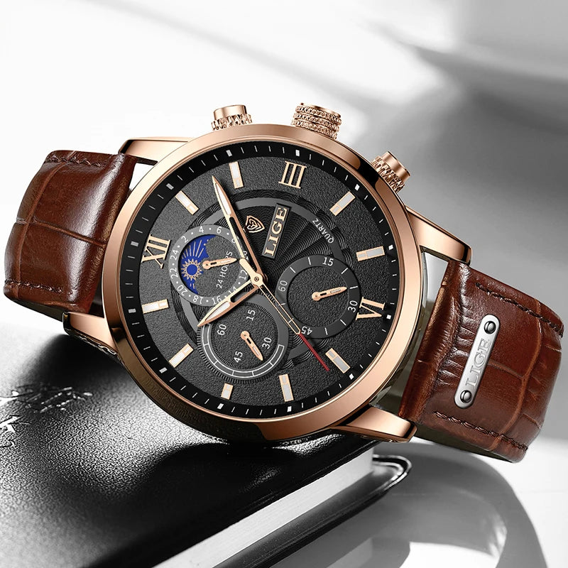 Stylish men's luxury watch with a functional chronograph.