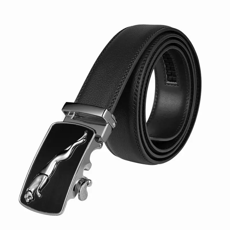 Durable black leather belt with effortless slide buckle.