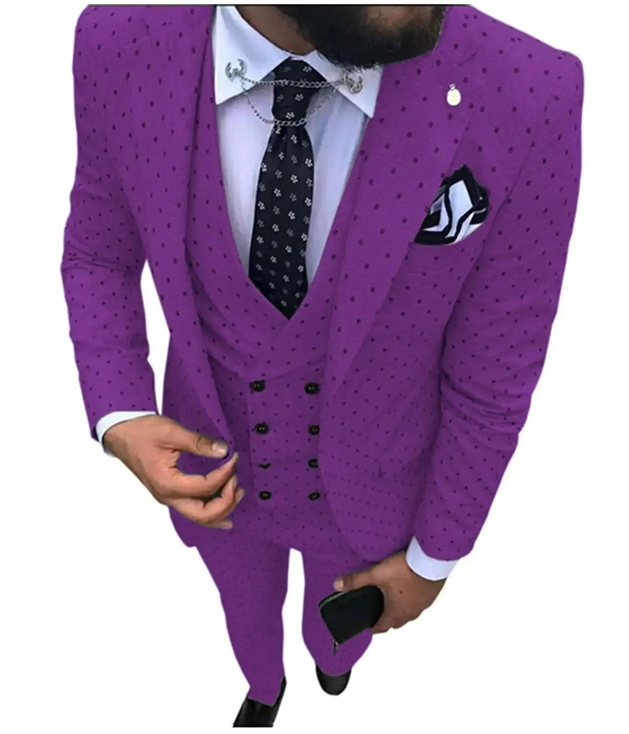 Model walking confidently in the tailored suit at a business meeting.