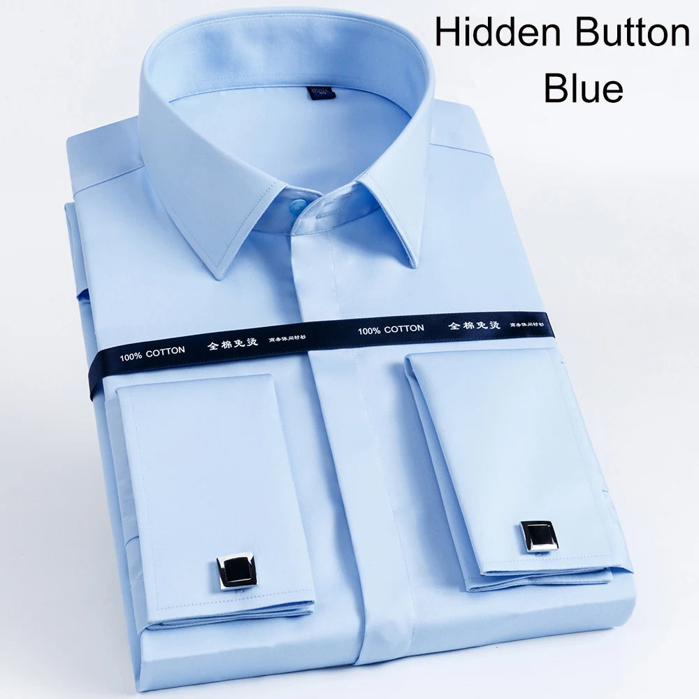 Side view of mercerized cotton dress shirt showing refined drape and tailored fit