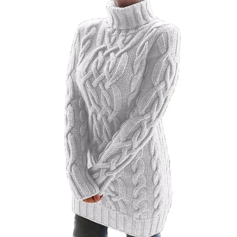 Close-up of the soft fabric of the Winter Embrace turtleneck dress, highlighting its warmth and comfort.