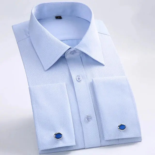 Stylish striped dress shirt displayed with formal accessories for a complete look.