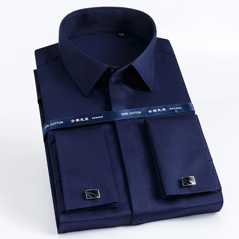 White mercerized cotton shirt front placket with buttons and crisp broadcloth weave
