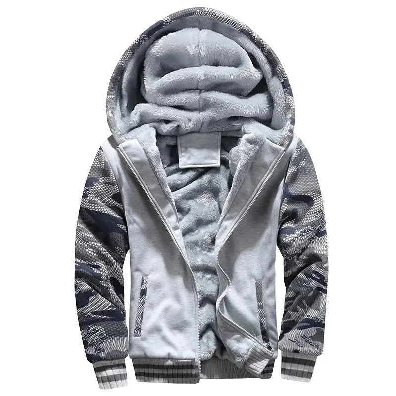 Men's cold weather gear with a versatile hood for added protection.