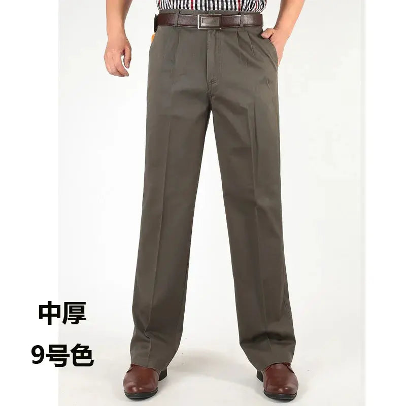 Versatile full-length cotton pants in dark blue, ideal for office wear.