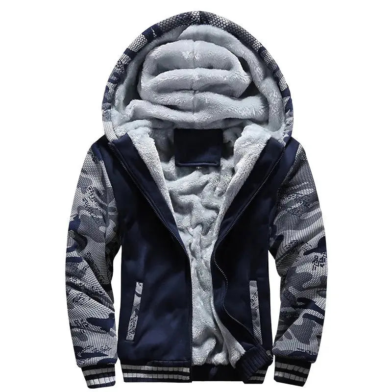 Zip-up winter coat with a unique camouflage print for standout style.