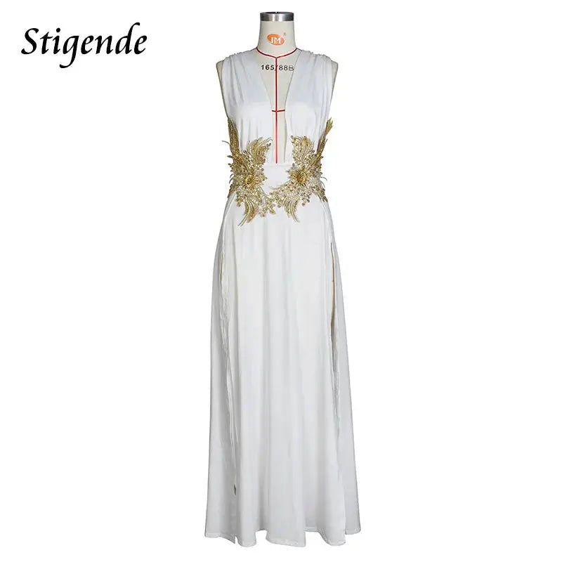 Fluid silhouette of the evening gown showcases graceful movement and timeless elegance.