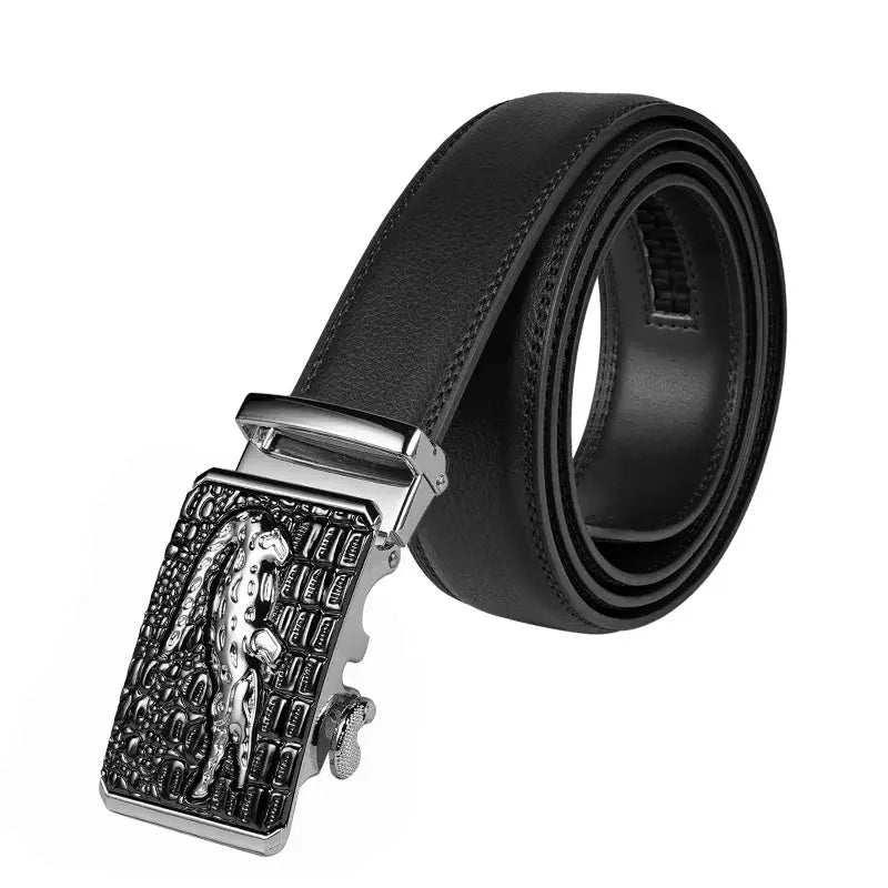 Elegant black dress belt featuring a secure automatic buckle.