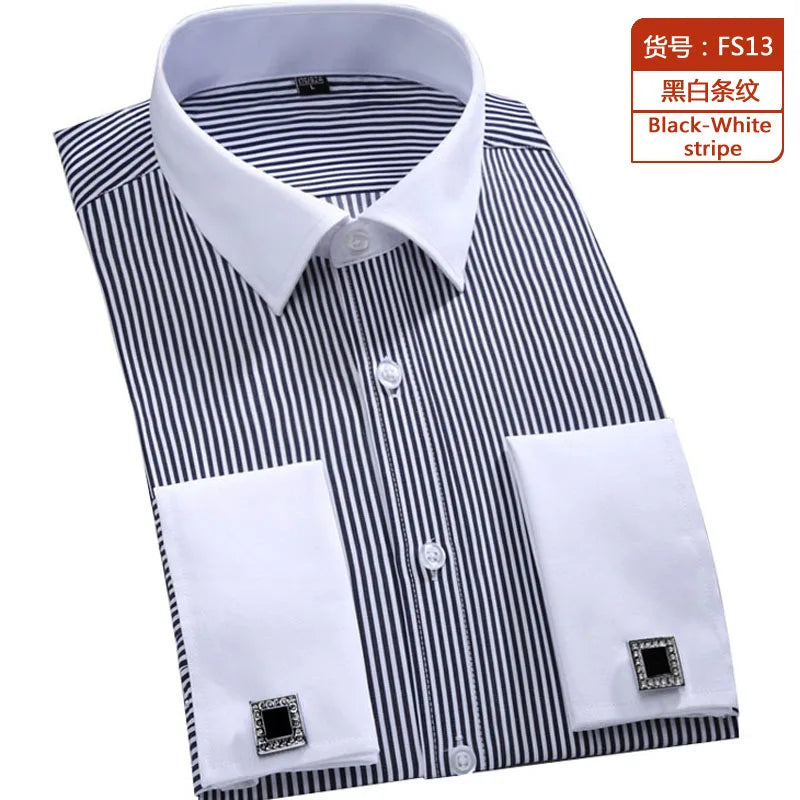 Complete French cuff dress shirt set with coordinating cufflinks included in package