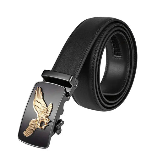 Close-up of high-quality leather on the automatic belt.