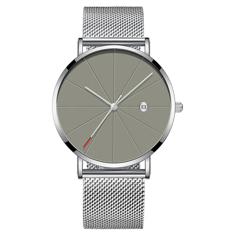 Sophisticated quartz watch showing clean minimalist design and stainless steel bracelet