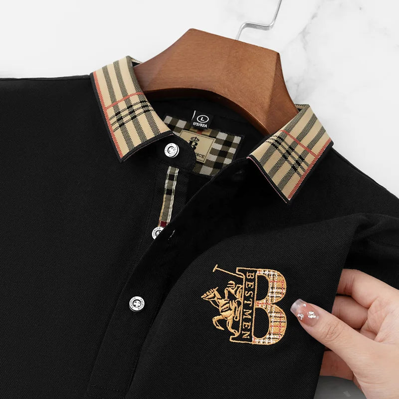 Embroidered polo shirt with contrast collar and placket details in premium cotton-polyester blend