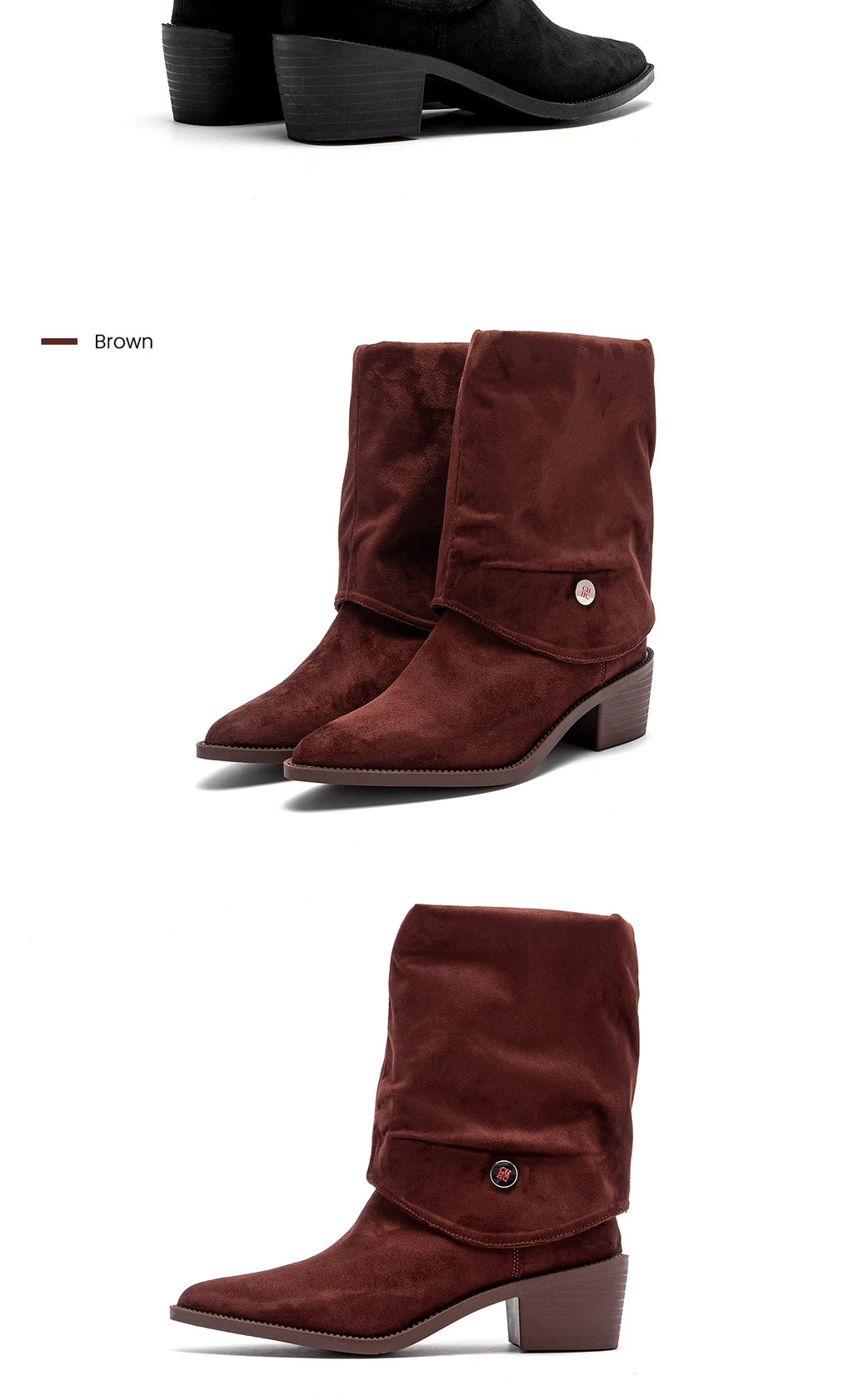 Waterproof mid-calf boots in versatile black with signature relaxed slouch style