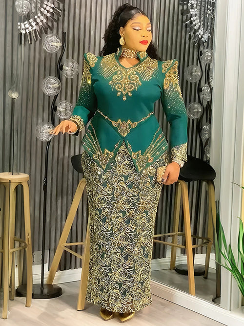 African Ankara Dashiki Long Sleeve Maxi Gown with vibrant traditional print and flowing floor-length silhouette