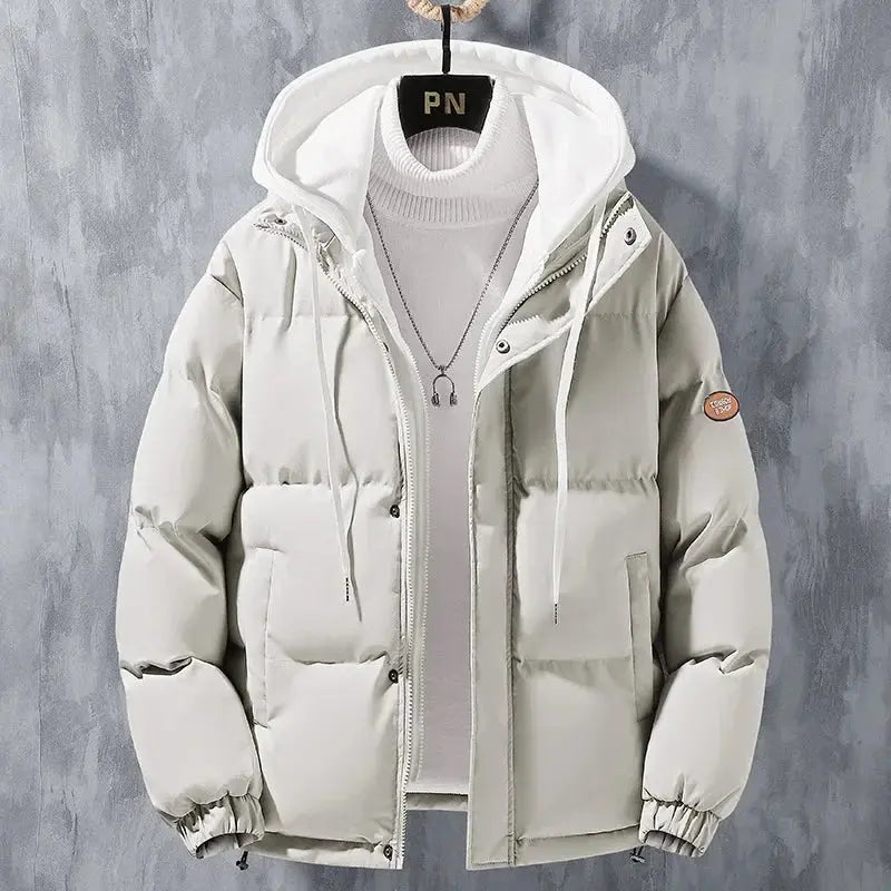 Lightweight winter coat with adjustable hood, perfect for cold weather outings.