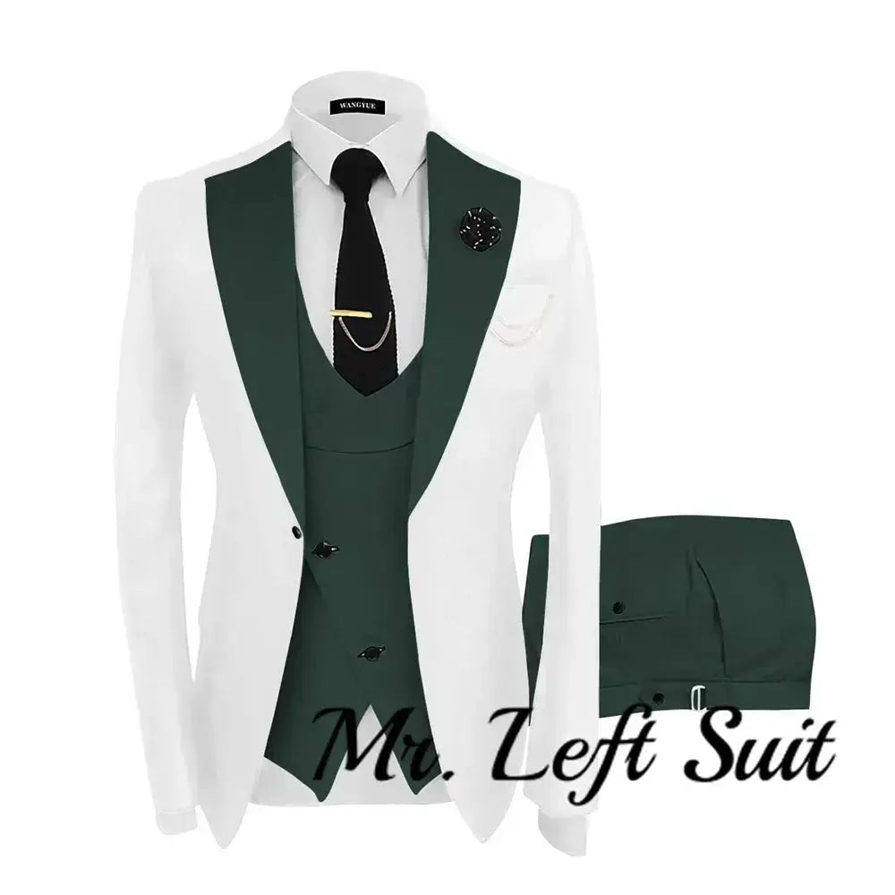 Sharp tailored suit set in olive green, a unique choice for modern men's fashion.