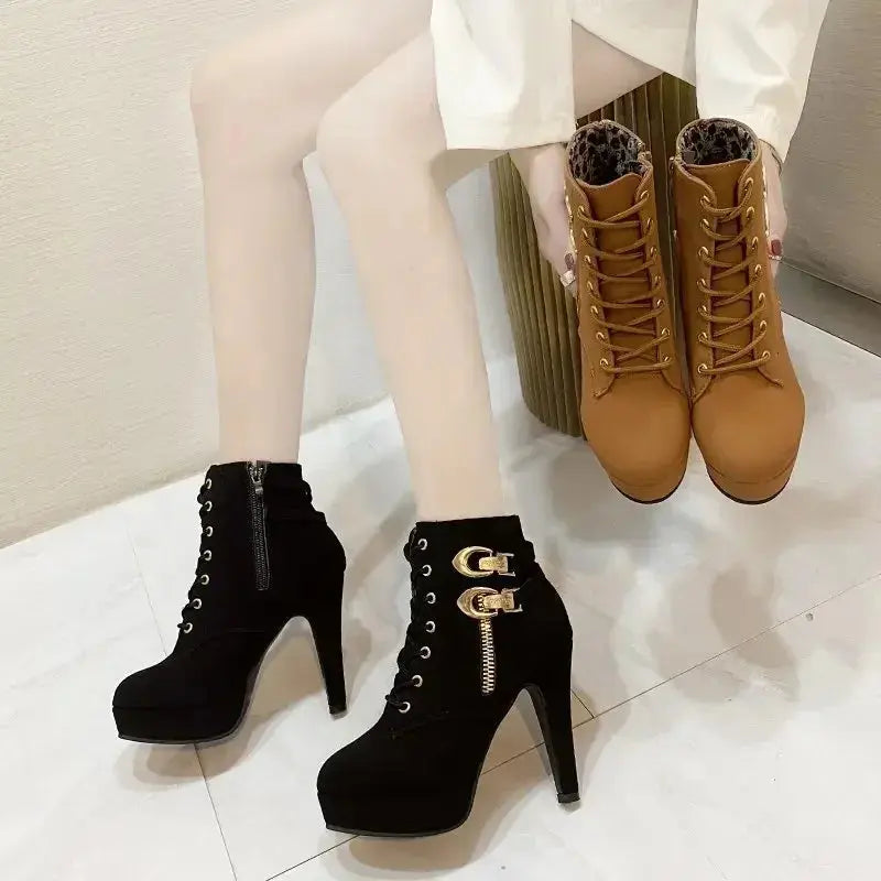 Close-up of the side zipper on Nightfall Glamour Ankle Boots for a secure fit.