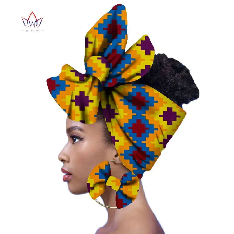 2024 Fashion African Head Scarf And Warrings 2 Pieces Women African Clothing Bazin Rich Headwear Wax Ankara Hairband SP018
