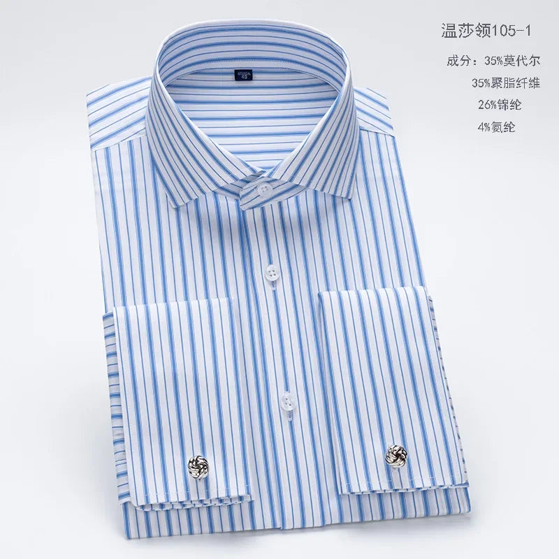 Classic dress shirt with Windsor spread collar and double-button French cuffs