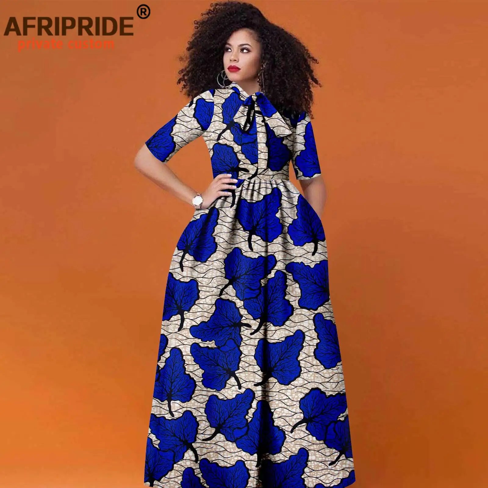 African Women's Ankara Half Sleeve High Waist Maxi Dress