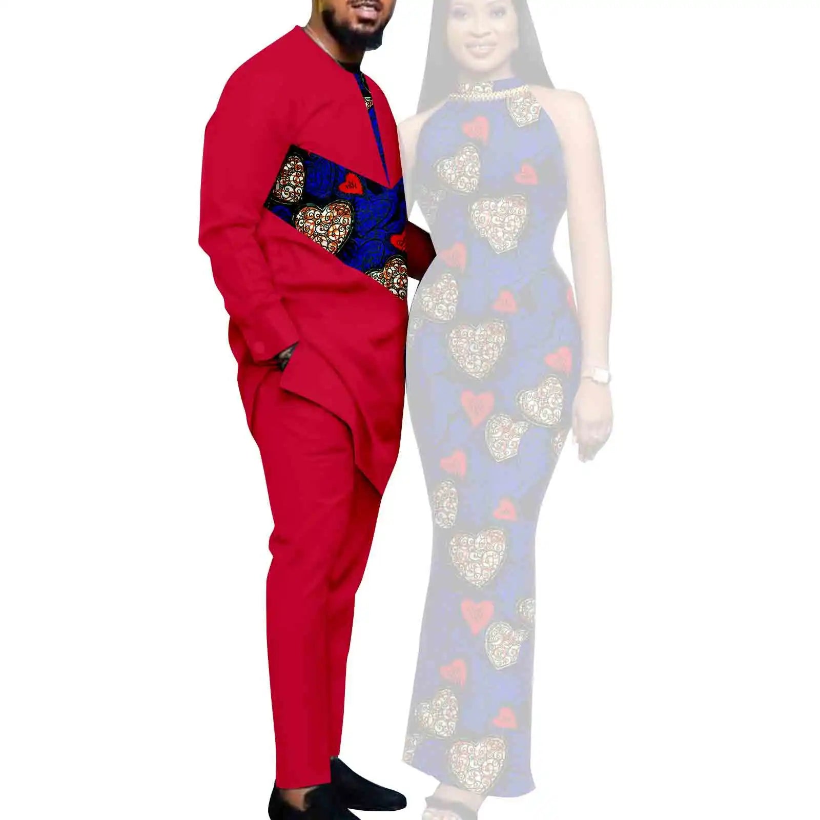 African Print Dresses for Women Couple Matching Clothing for Wedding Men Outfits Dashiki Top and Pants Sets Bazin Riche Y23C030