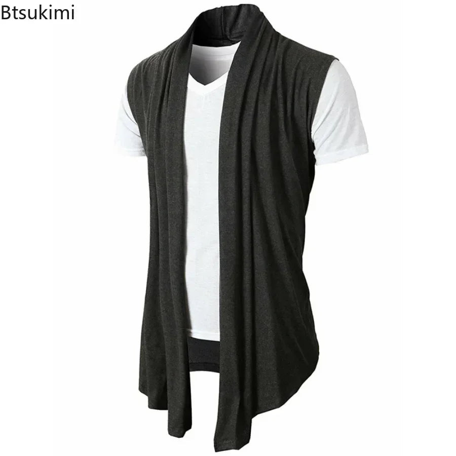 Back view of the sleeveless vest, demonstrating its modern design and breathable knit construction.