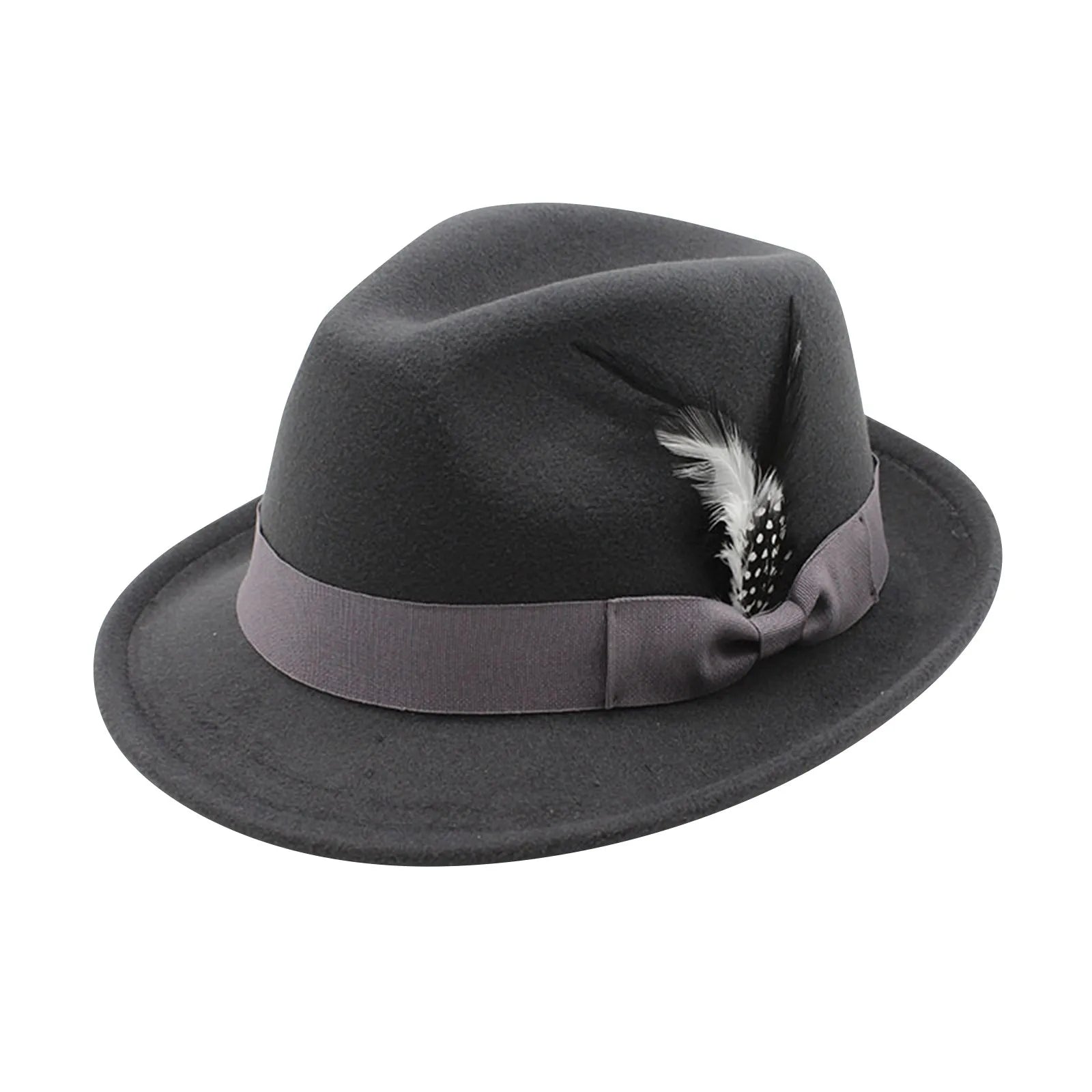 Side view of the Autumn Serenade Fedora highlighting the elegant feather detail and soft woolen feel.