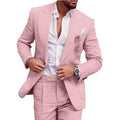 Men's linen suit styled with casual elegance, suitable for beach parties.