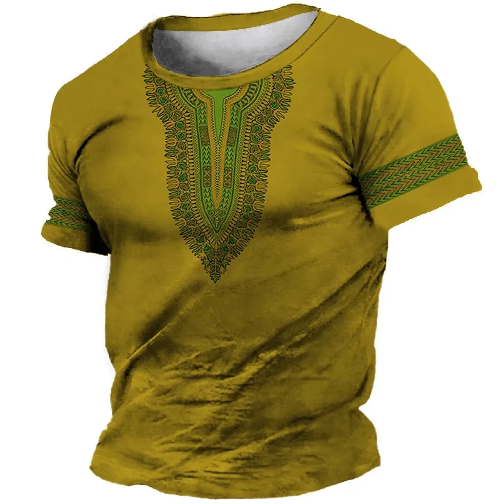 African Print Hip Hop Round Neck Short-Sleeve T-Shirt