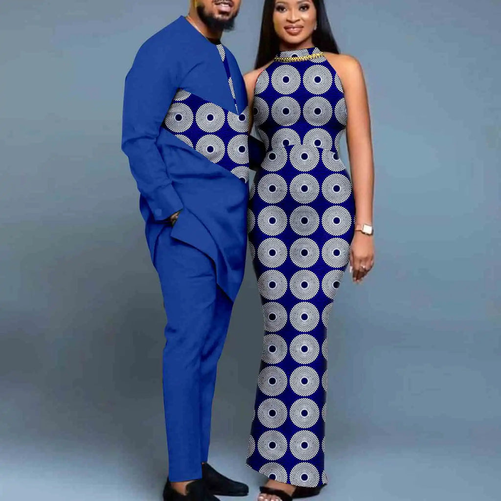 African Print Dresses for Women Couple Matching Clothing for Wedding Men Outfits Dashiki Top and Pants Sets Bazin Riche Y23C030
