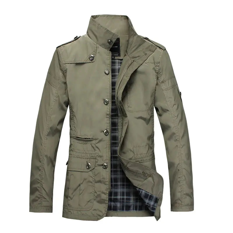 Urban Breeze Lightweight Jacket displayed on a hanger, emphasizing its lightweight fabric and contemporary look.