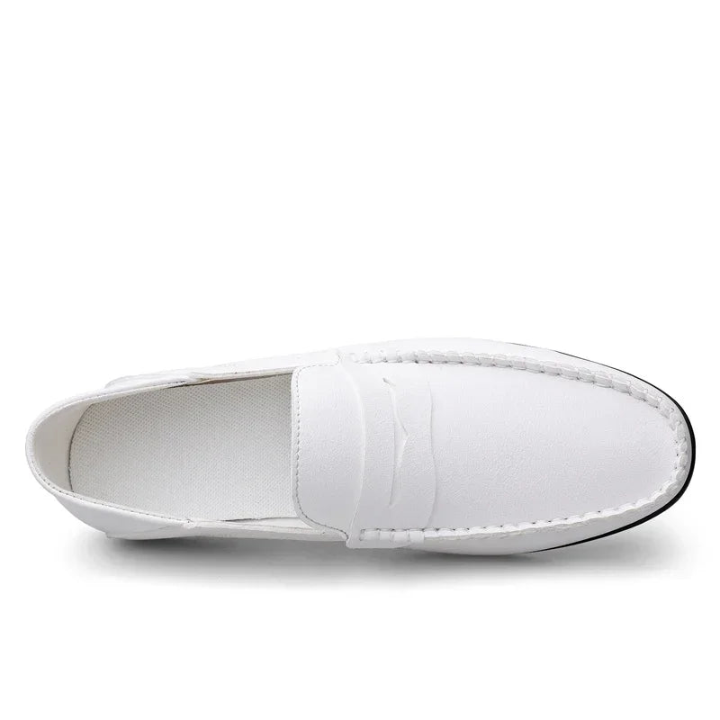 Close-up of split leather loafer upper showing durable material and elegant stitching detail