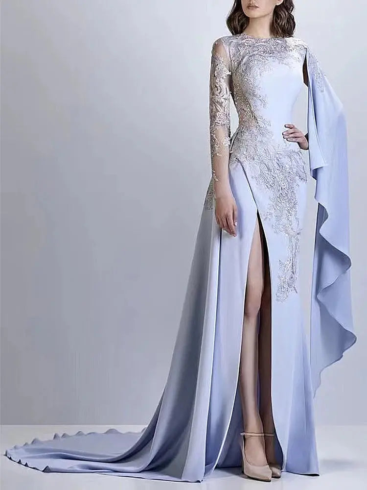Model wearing the Moonlit Gala dress, radiating confidence in a stunning evening gown.