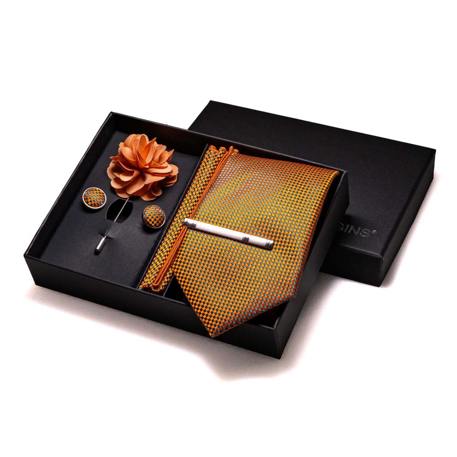 Luxury silk necktie gift set in warm palette perfect for weddings and galas