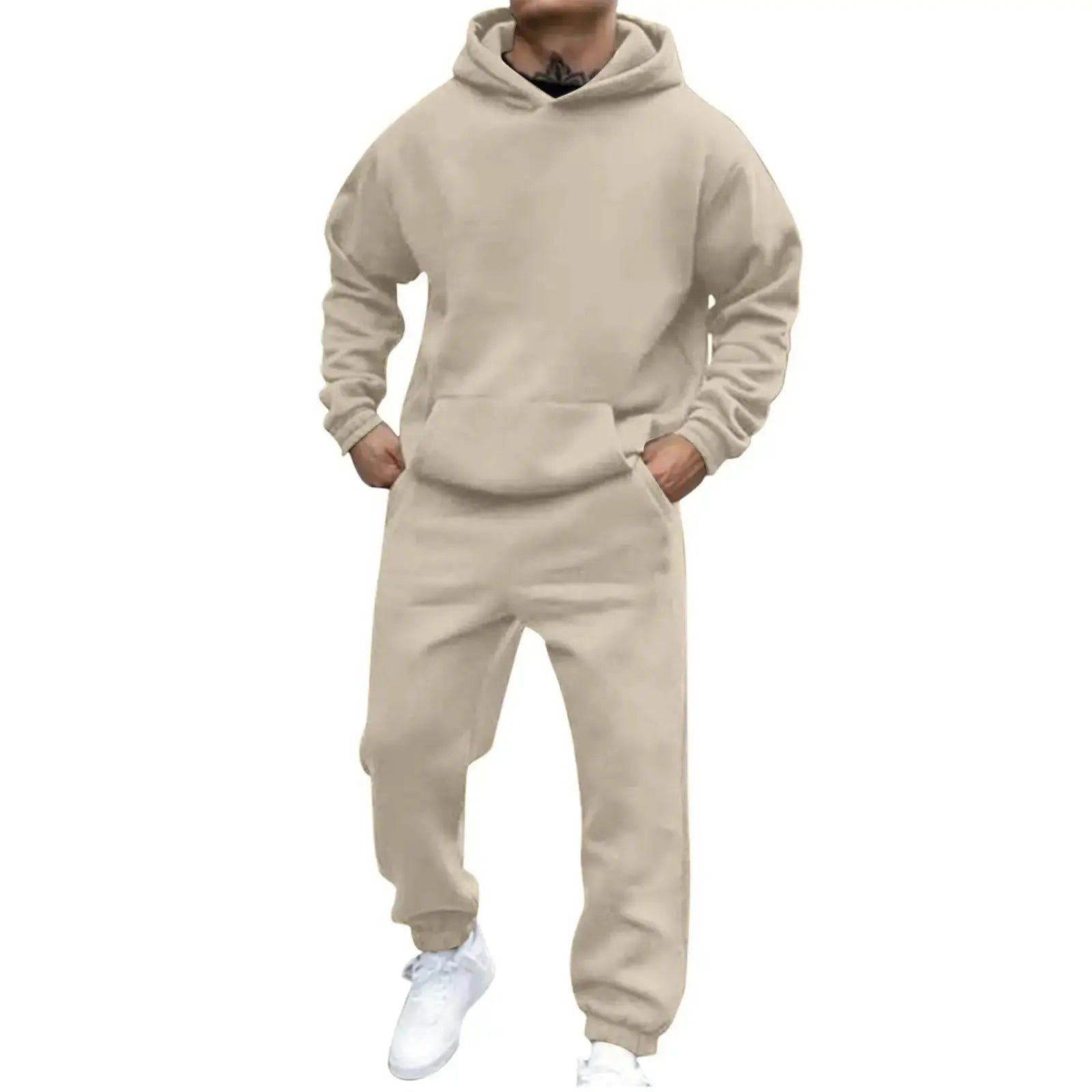 Men's Leisure Suit in solid color, crafted from soft polyester for comfort and style.