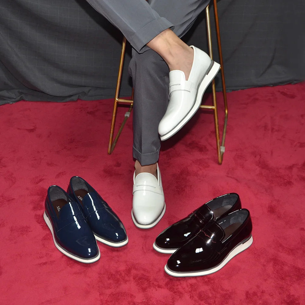 Wine-red formal loafers with polished patent finish for executives