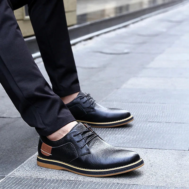 Close-up of premium faux leather showcasing the shine of the oxfords.